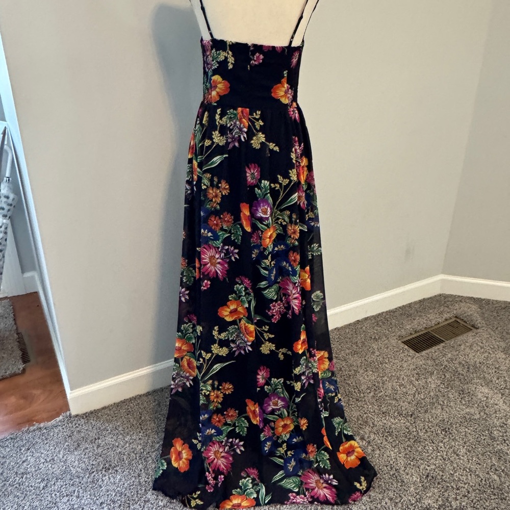 Express Floral Maxi Dress - Black with Multicolor Floral Print.  Size Small - Picture 2 of 3